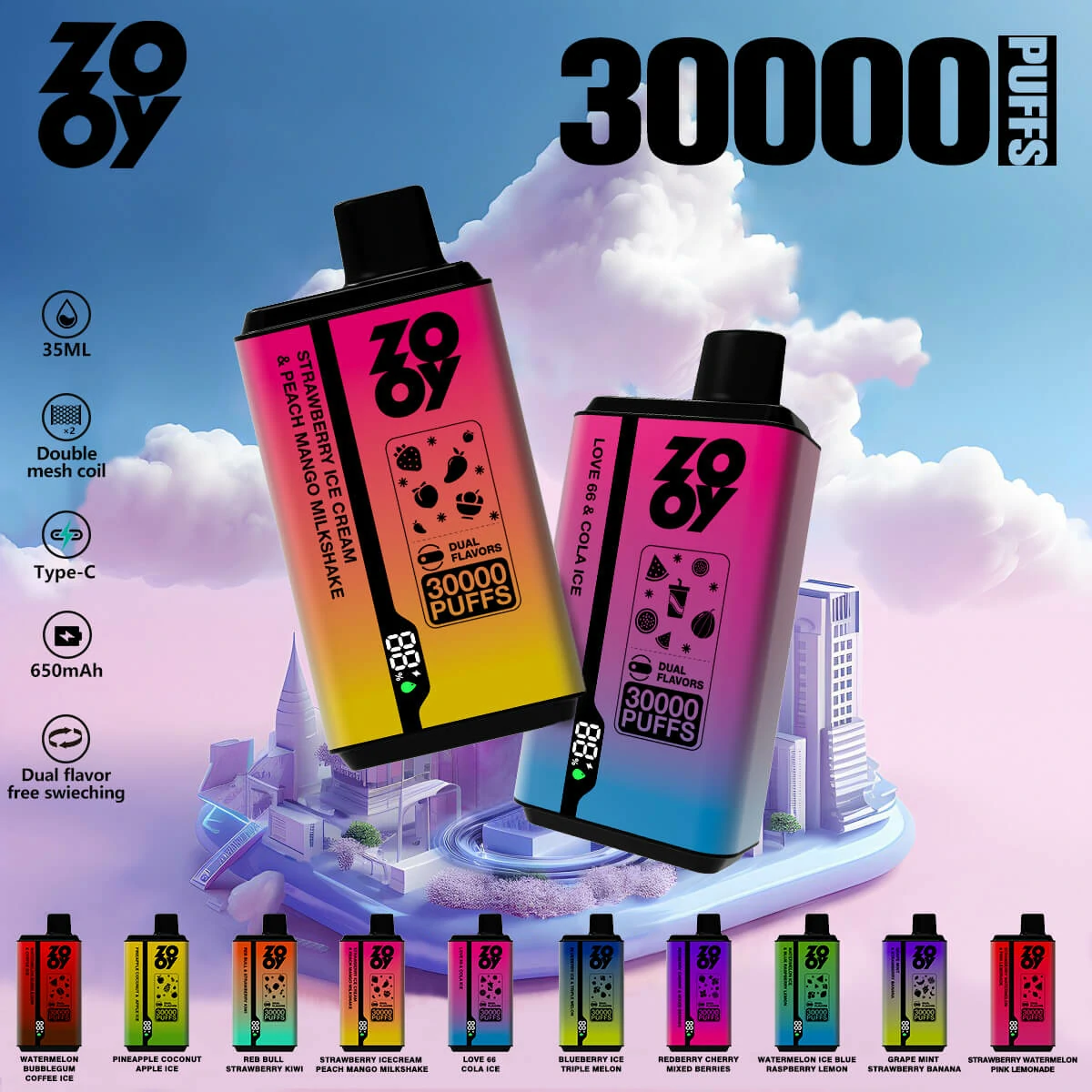 ZOOY Twins 30000 30K Boccate doppio gusto svapo monouso