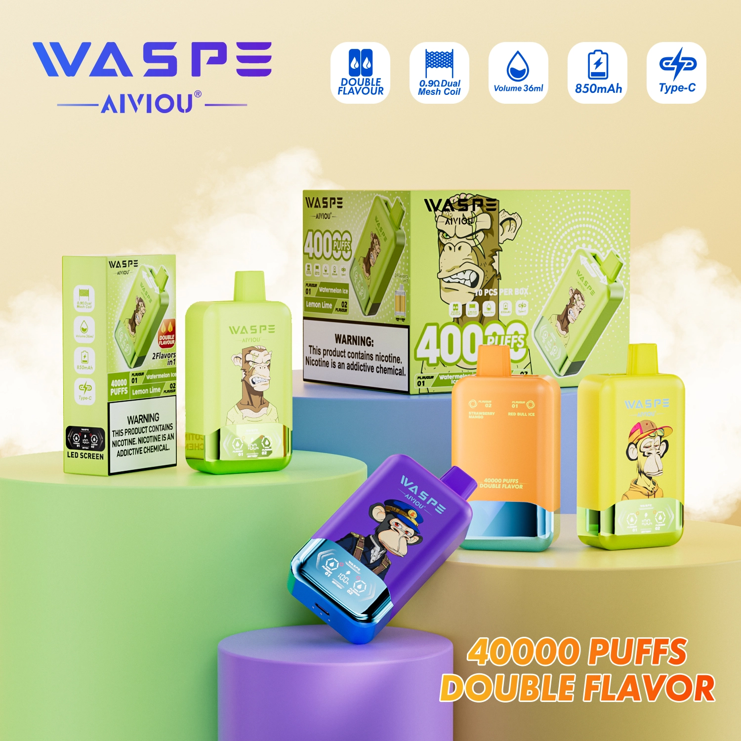 Waspe 2-in-1 40000 40K Boccate doppio gusto svapo monouso