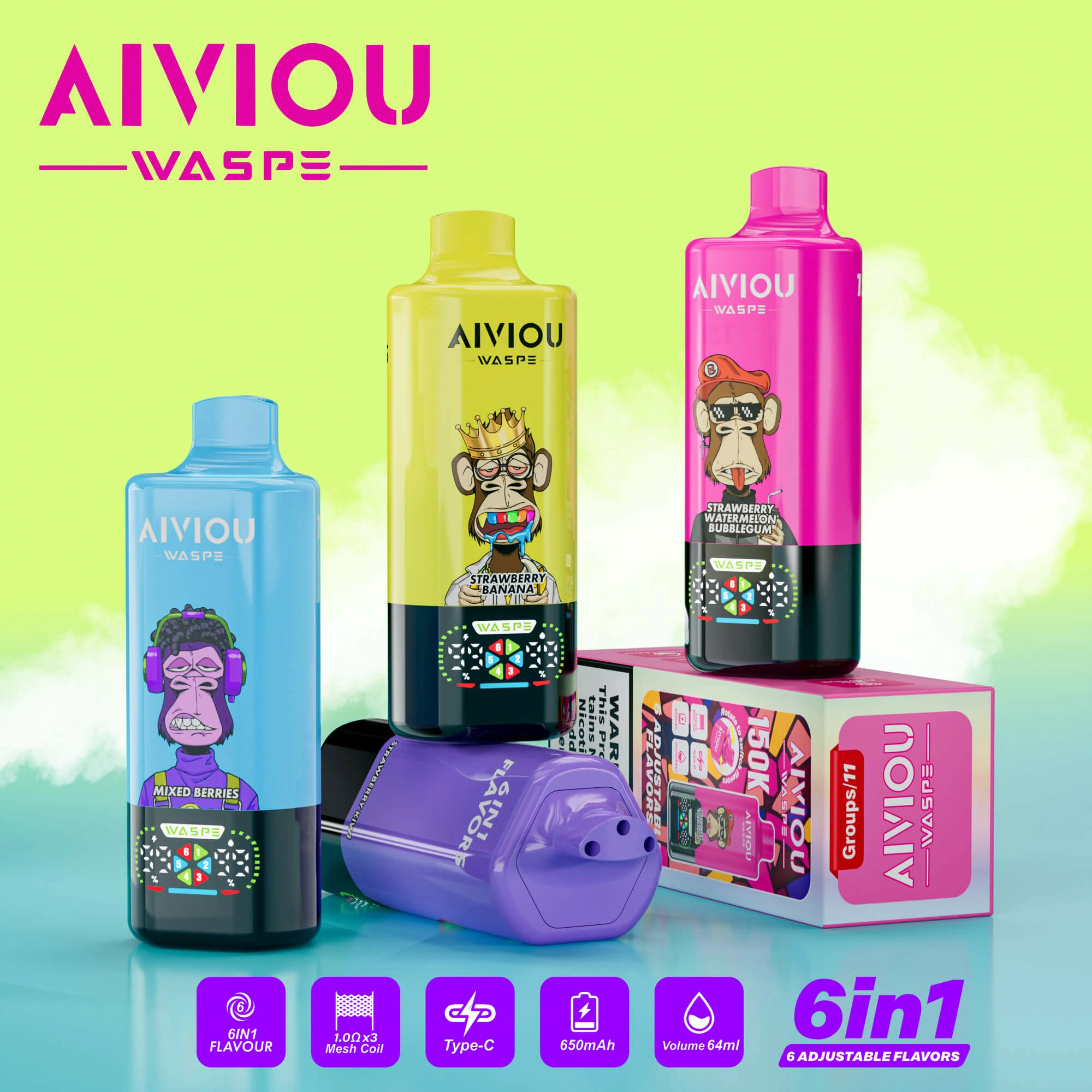 WASPE AIVIOU 150000 150K Boccate 6-in-1 Svapo monouso