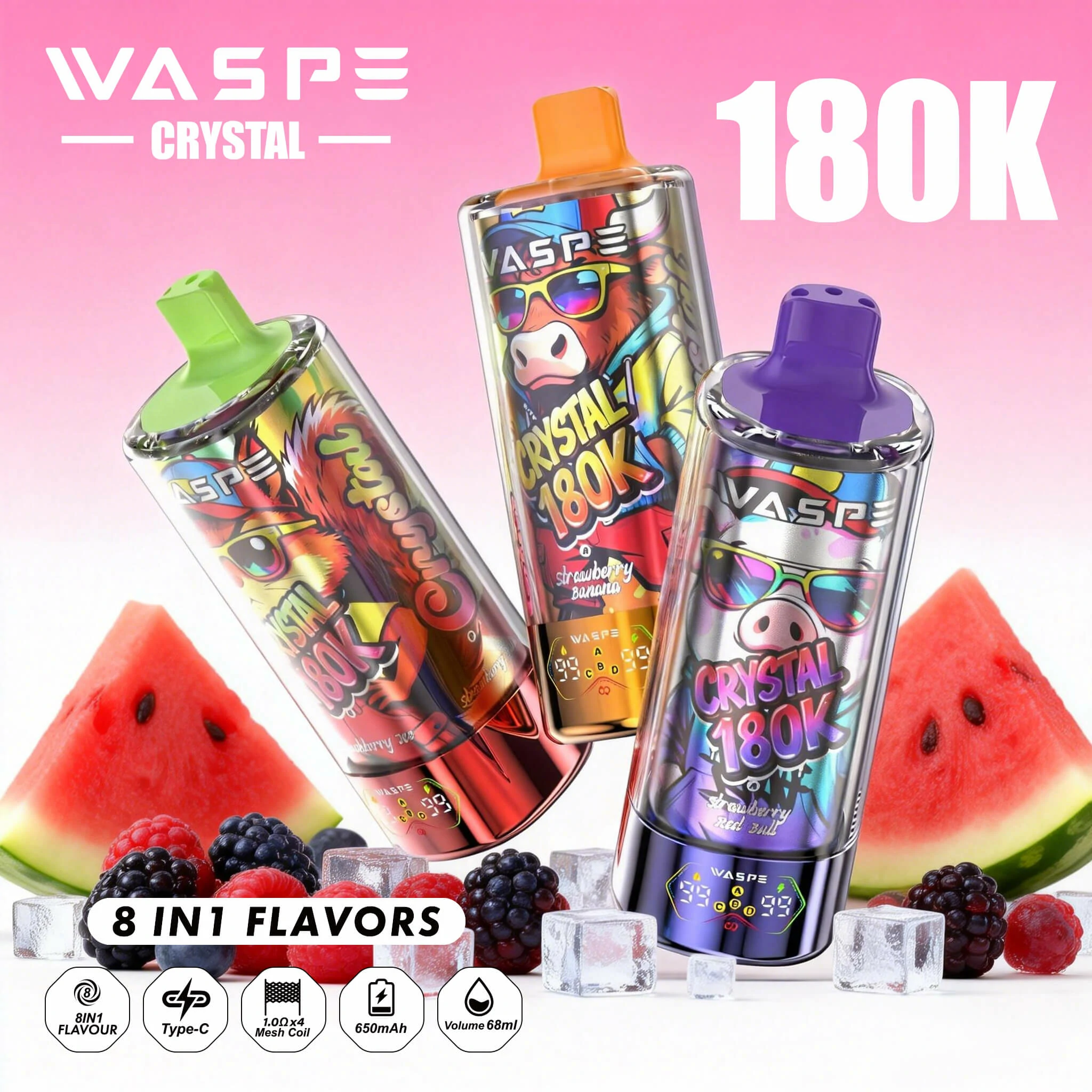 WASPE Crystal 180000 180K Boccate 8-in-1 Svapo monouso