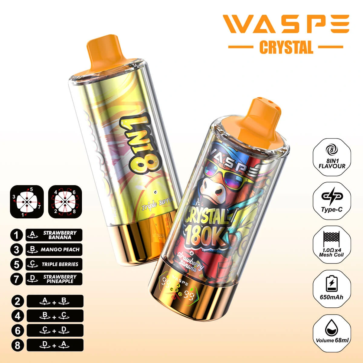 WASPE Crystal 180000 180K Boccate 8-in-1 Svapo monouso - image 3