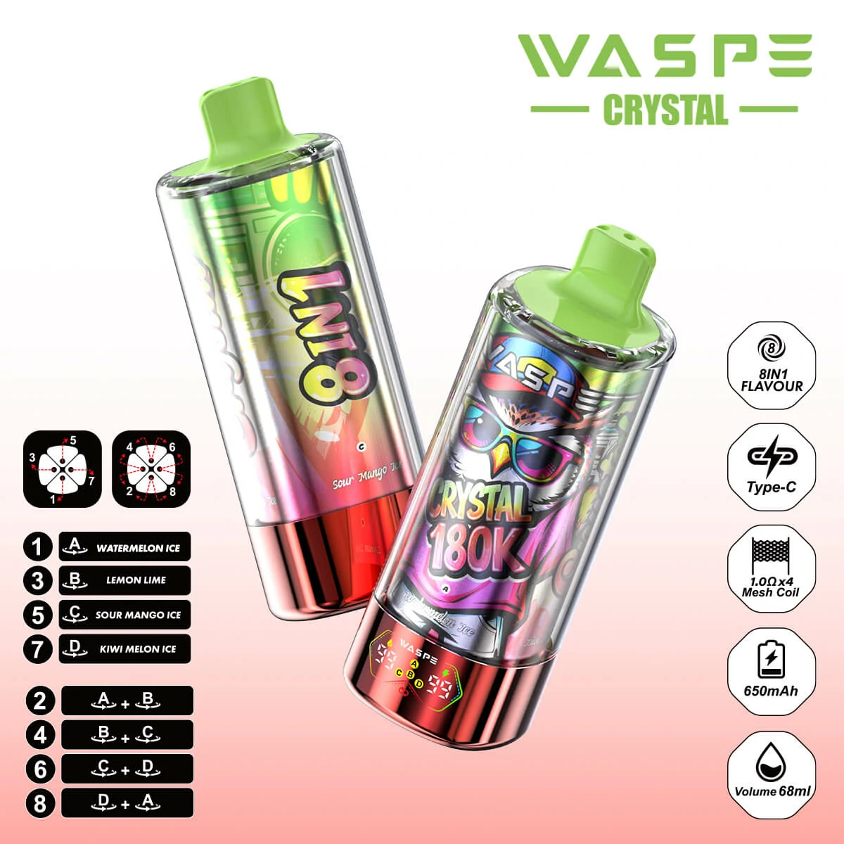 WASPE Crystal 180000 180K Boccate 8-in-1 Svapo monouso - image 11