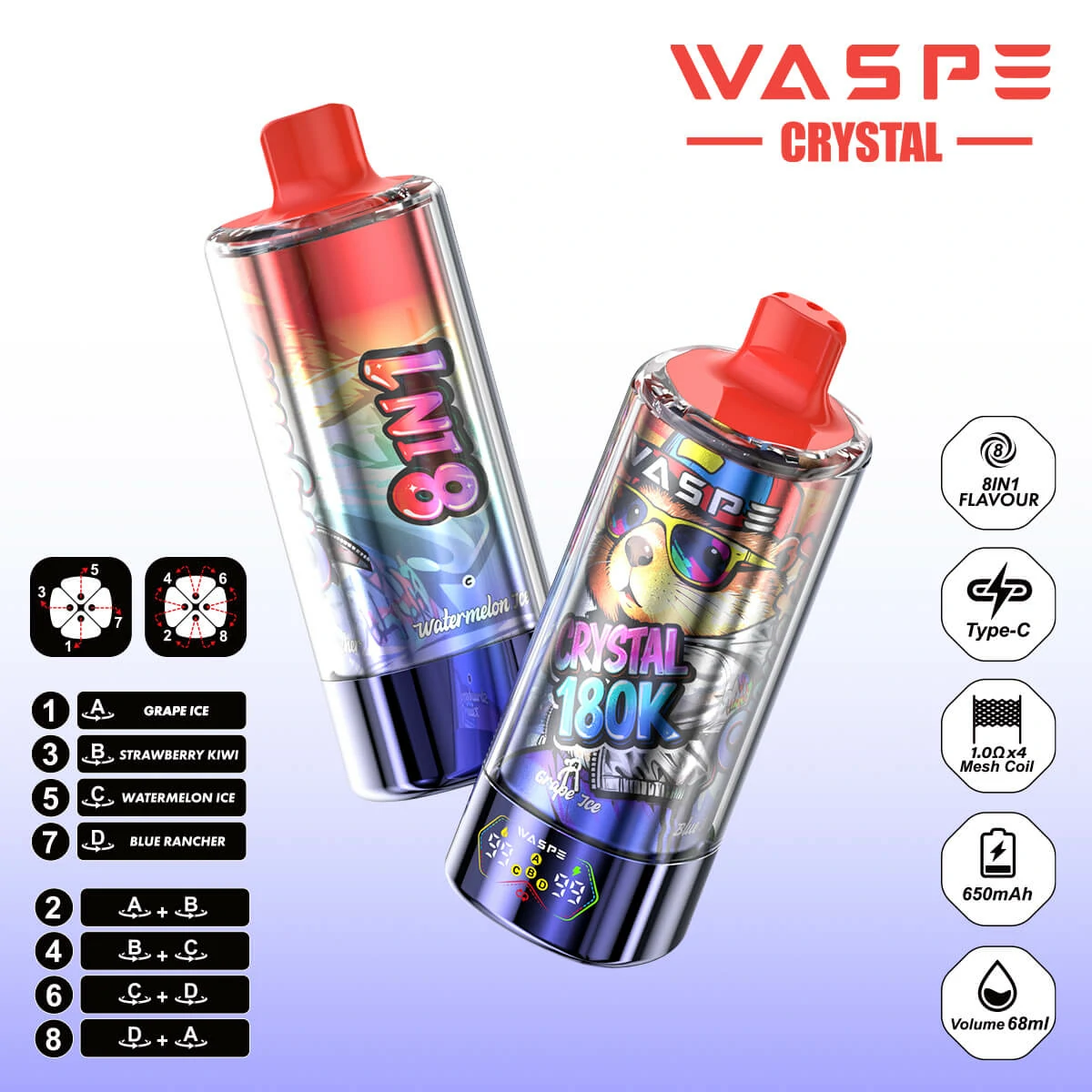 WASPE Crystal 180000 180K Boccate 8-in-1 Svapo monouso - image 9