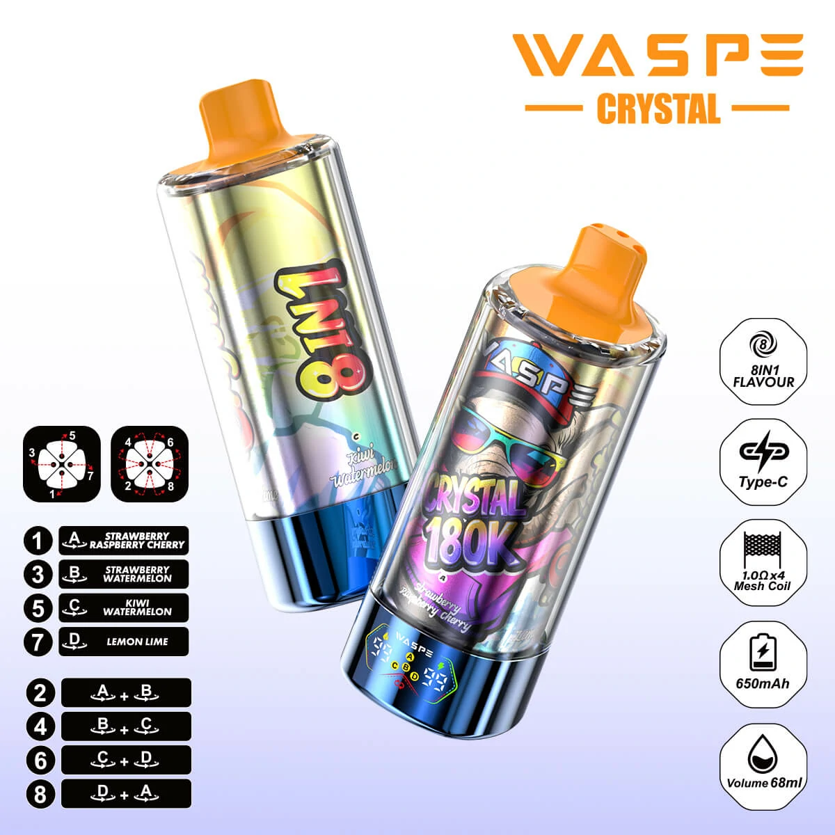 WASPE Crystal 180000 180K Boccate 8-in-1 Svapo monouso - image 4