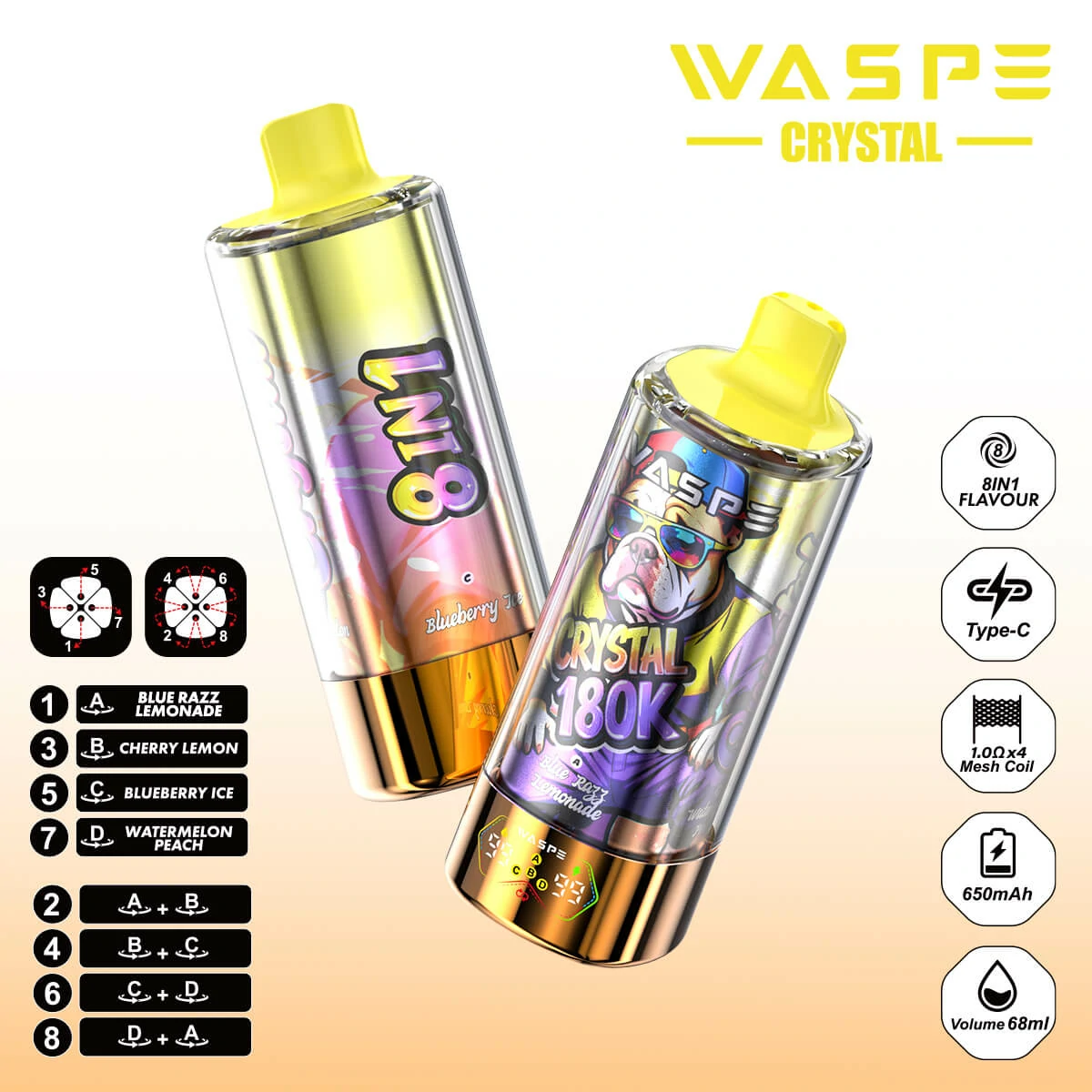 WASPE Crystal 180000 180K Boccate 8-in-1 Svapo monouso - image 2