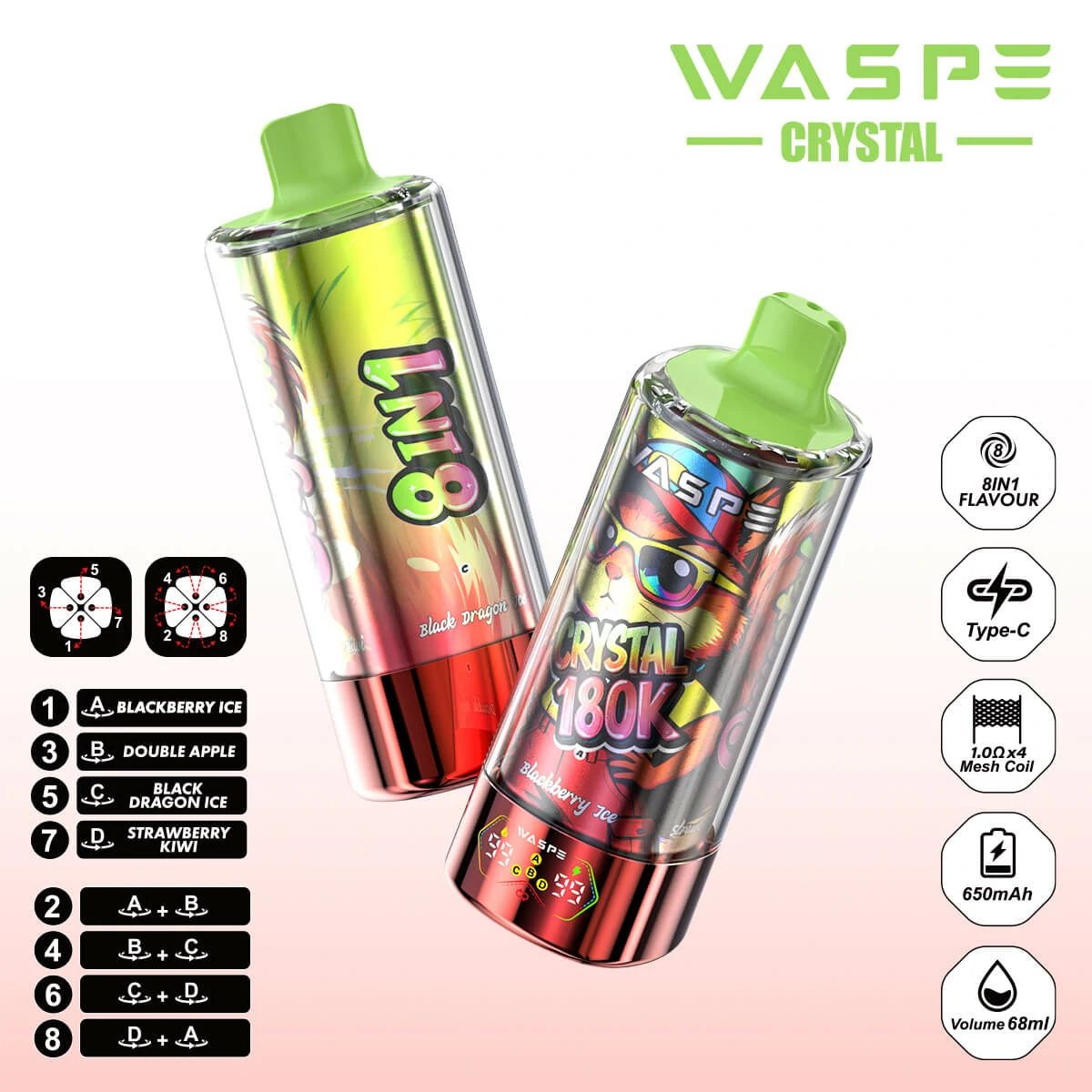 WASPE Crystal 180000 180K Boccate 8-in-1 Svapo monouso - image 5