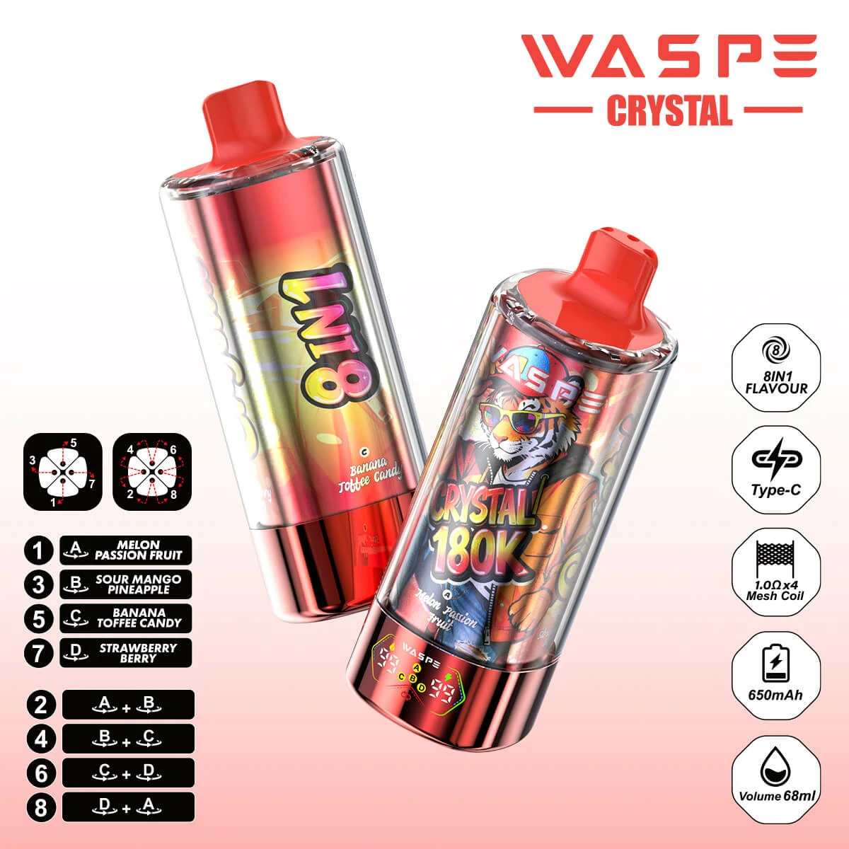WASPE Crystal 180000 180K Boccate 8-in-1 Svapo monouso - image 12
