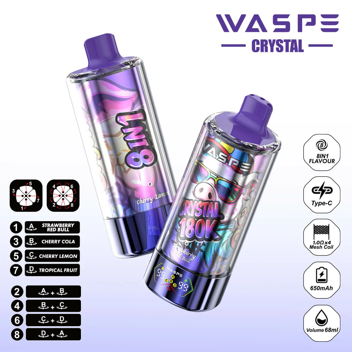 WASPE Crystal 180000 180K Boccate 8-in-1 Svapo monouso - image 8