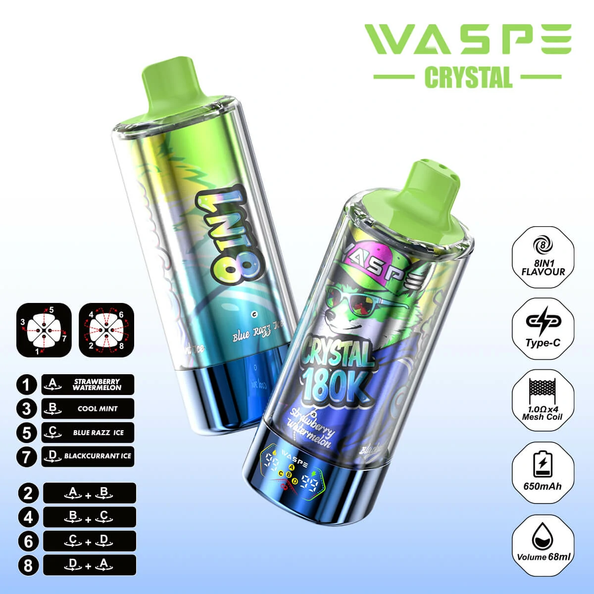 WASPE Crystal 180000 180K Boccate 8-in-1 Svapo monouso - image 7