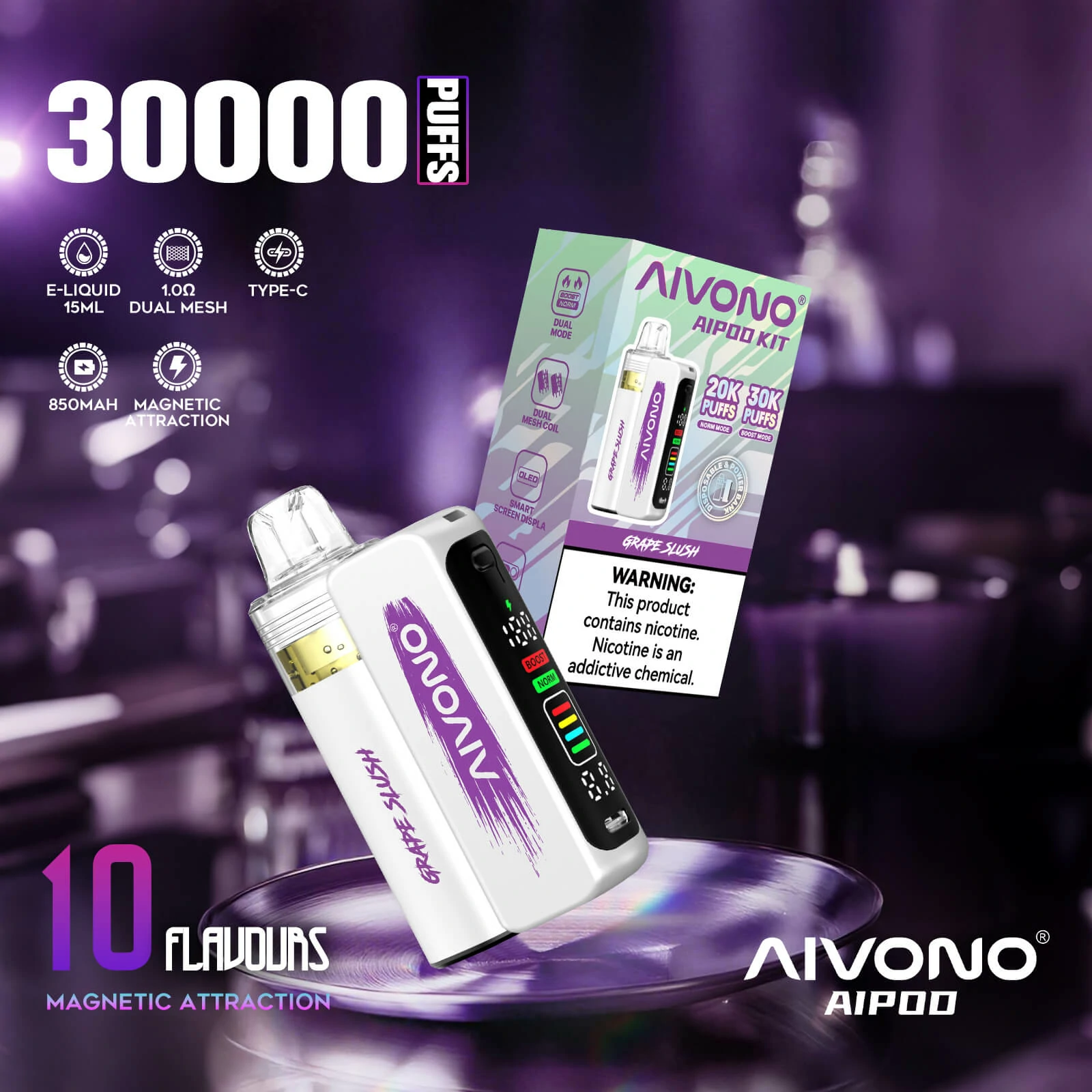 AIVONO AIM AIPOD KIT 30000 30K Boccate schermo smart svapo monouso - image 5