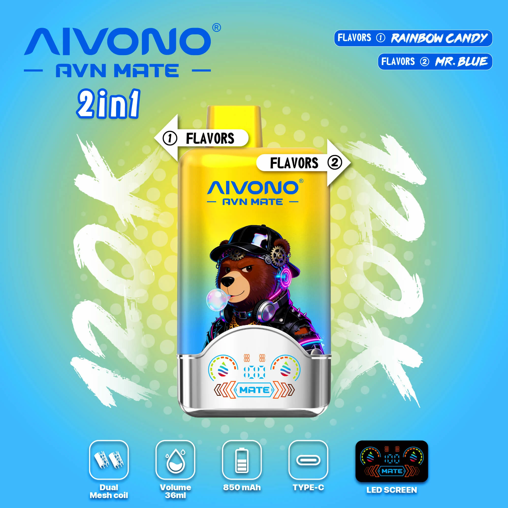 AIVONO AVN MATE 120000 120K Boccate Svapo Monouso con Schermo Intelligente - image 5