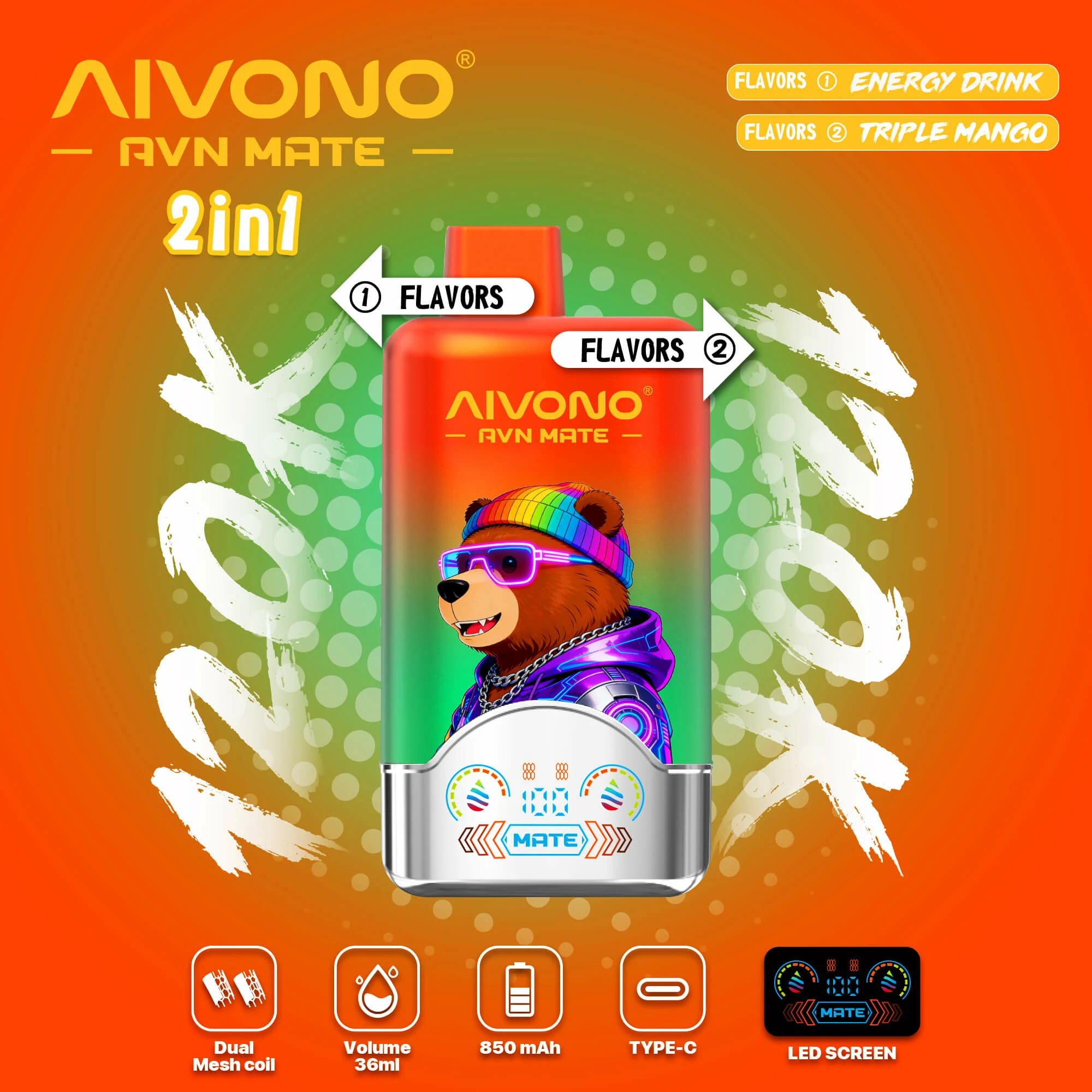 AIVONO AVN MATE 120000 120K Boccate Svapo Monouso con Schermo Intelligente - image 2