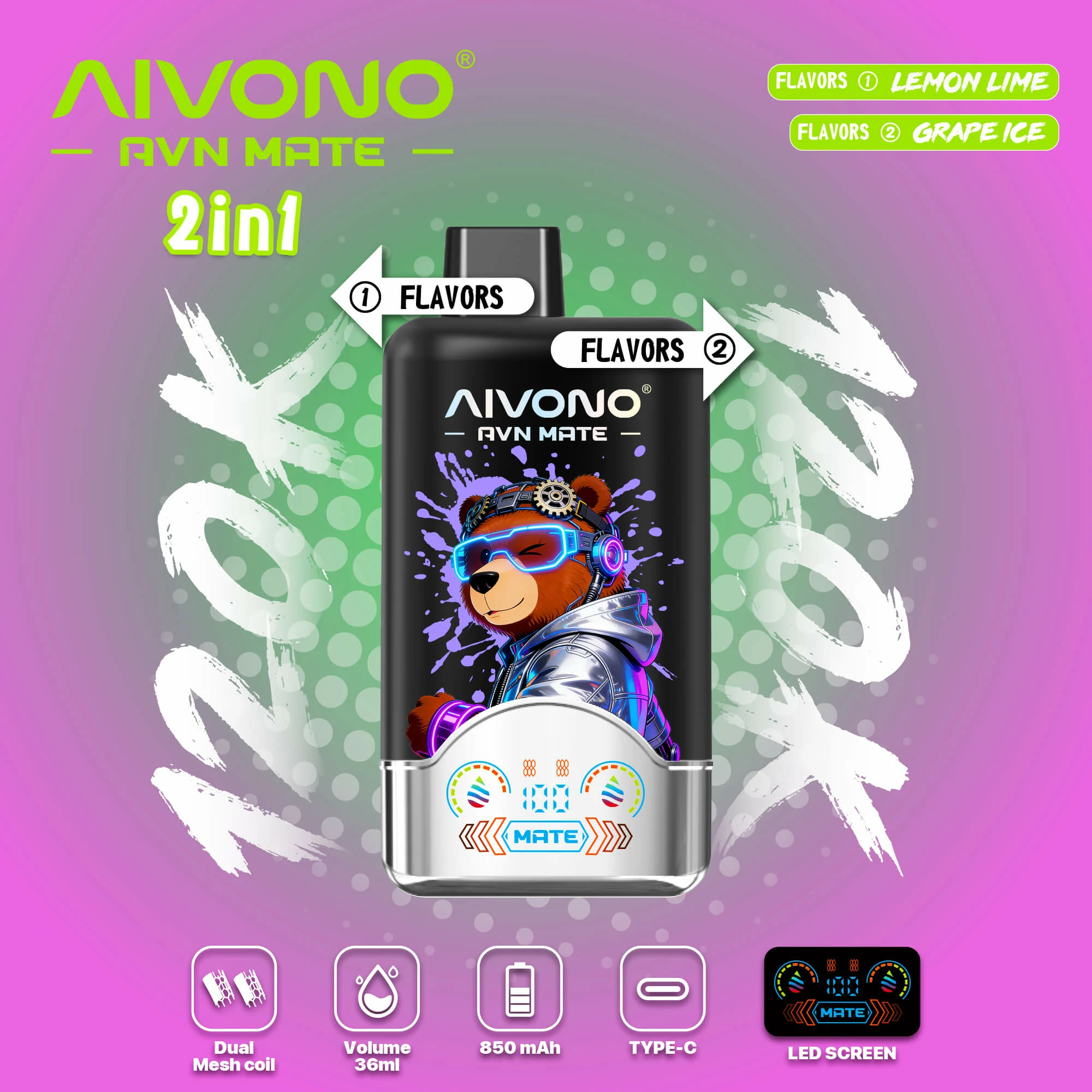 AIVONO AVN MATE 120000 120K Boccate Svapo Monouso con Schermo Intelligente - image 8