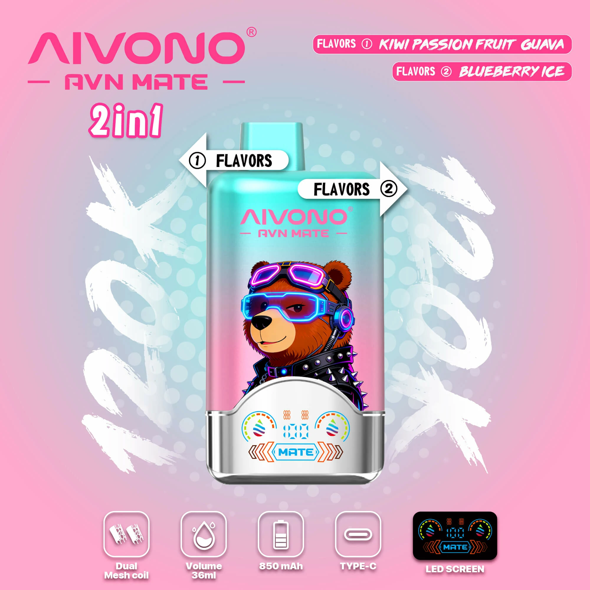 AIVONO AVN MATE 120000 120K Boccate Svapo Monouso con Schermo Intelligente - image 3