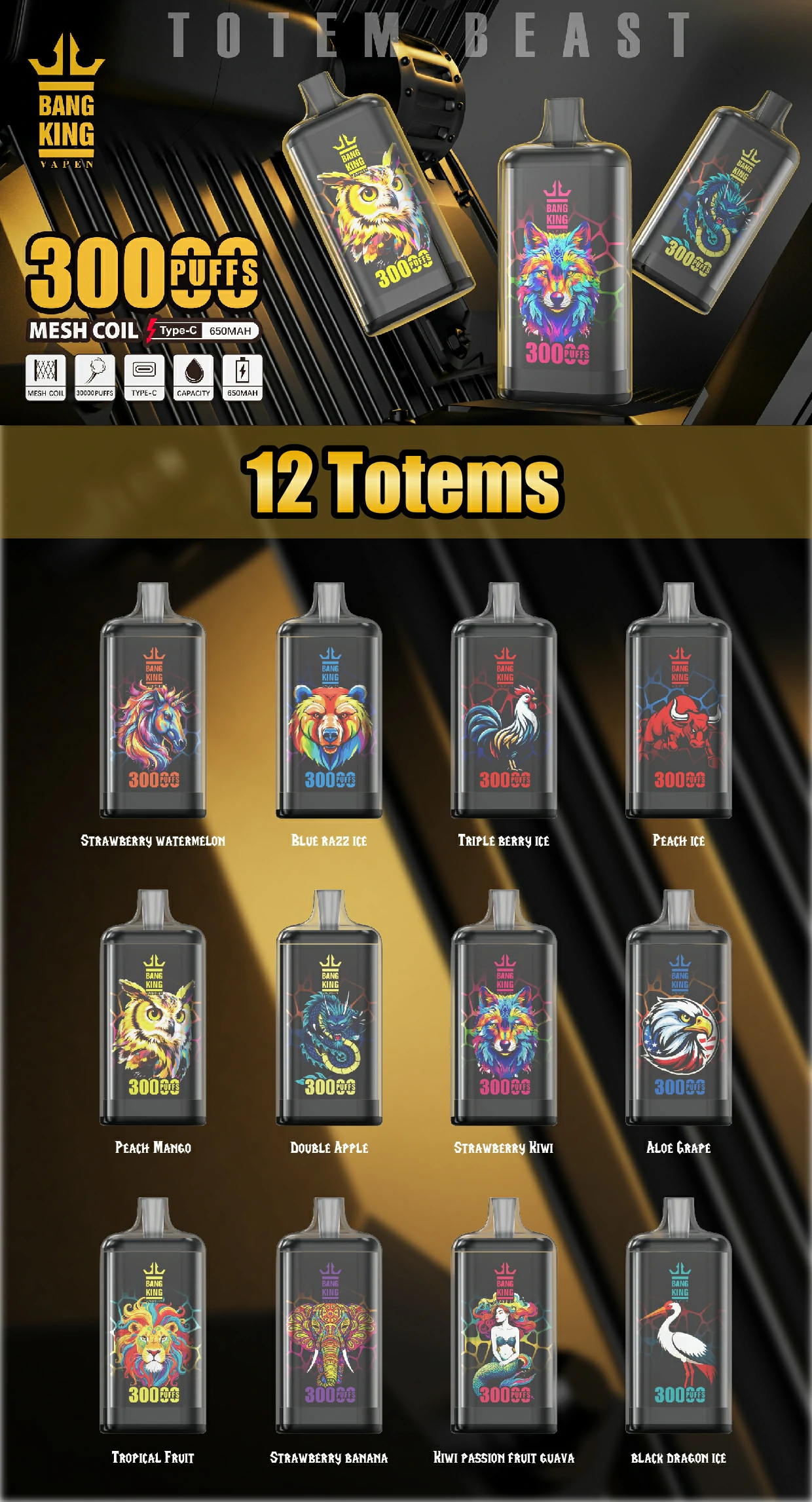 Bang King Totem 30000 30K Boccate Dual Mesh Svapo monouso - image 14