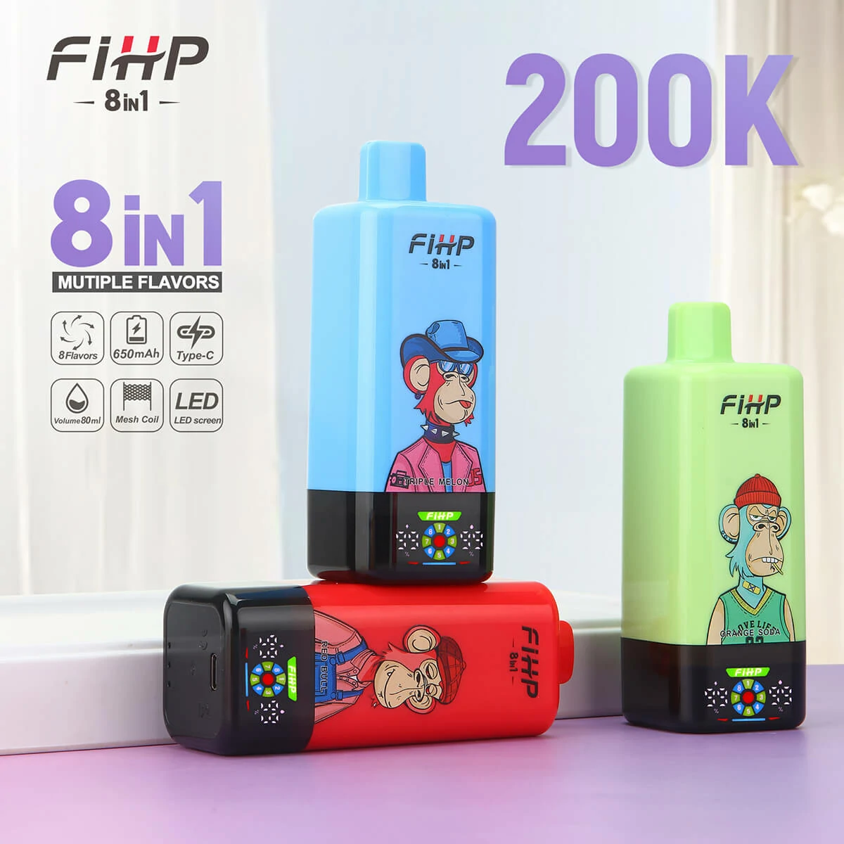 FIHP 8-in-1 200000 200K Boccate svapo monouso a gusti regolabili