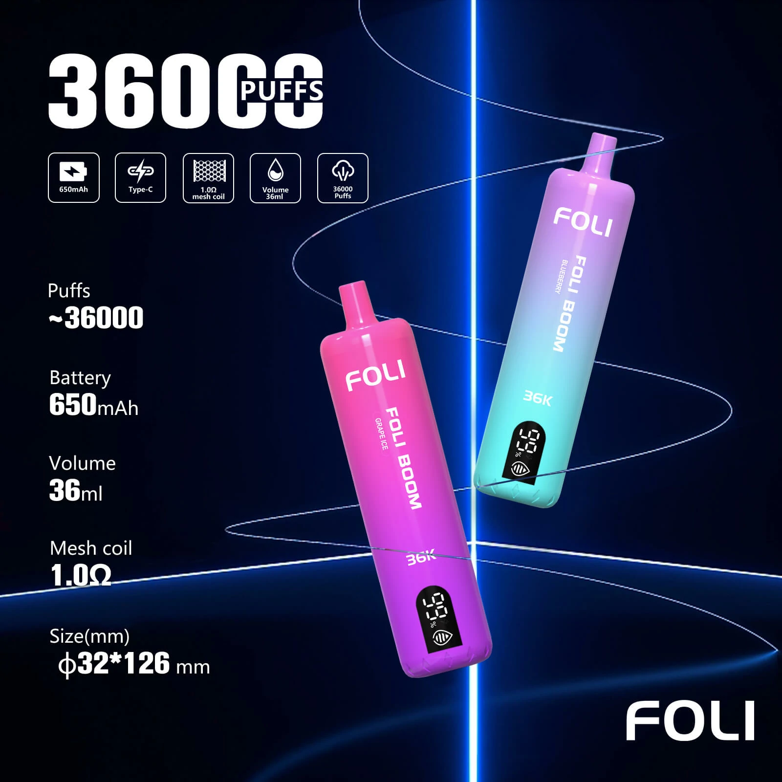 FOLI 36000 36K Svapo Monouso a Doppio Gusto