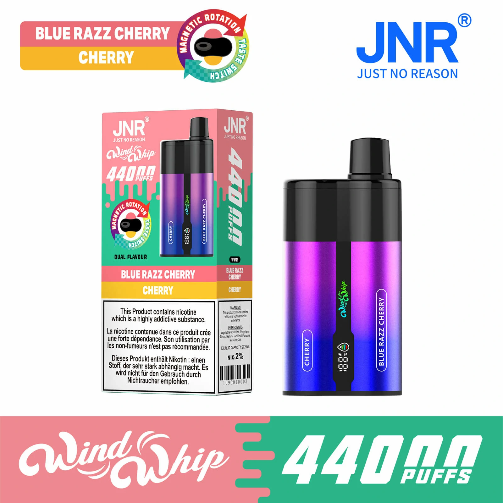 JNR Wind Whip 44000 44K Boccate Svapo Monouso con Doppio Gusto - image 2