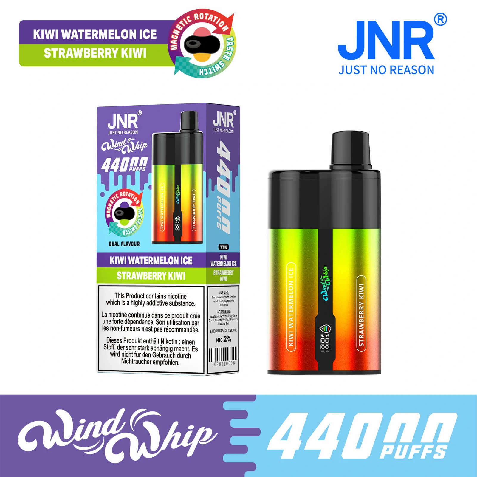 JNR Wind Whip 44000 44K Boccate Svapo Monouso con Doppio Gusto - image 5