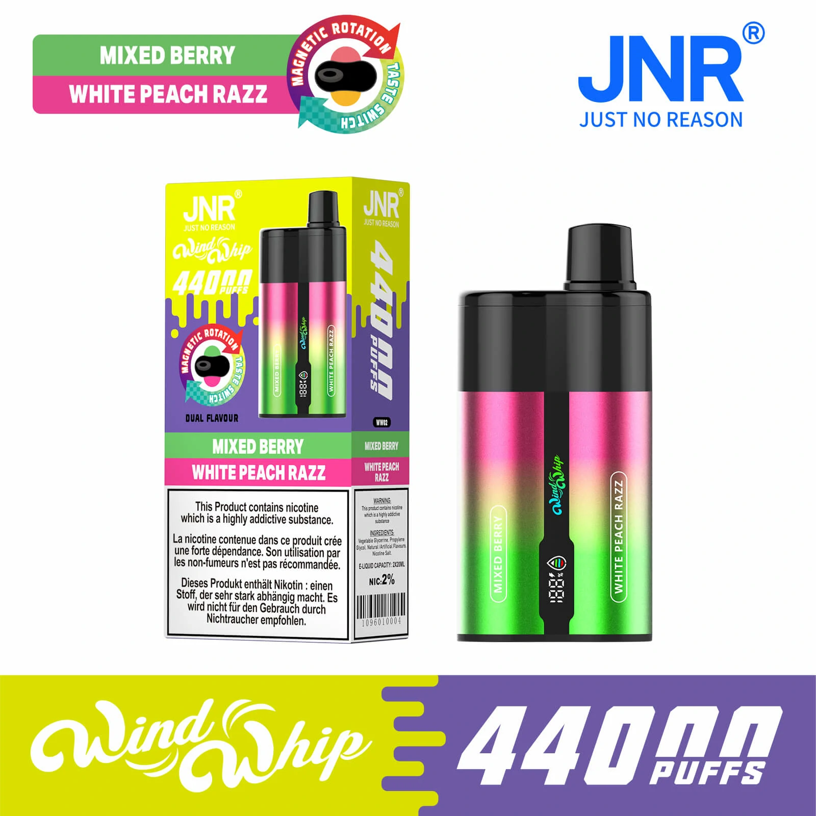 JNR Wind Whip 44000 44K Boccate Svapo Monouso con Doppio Gusto - image 3