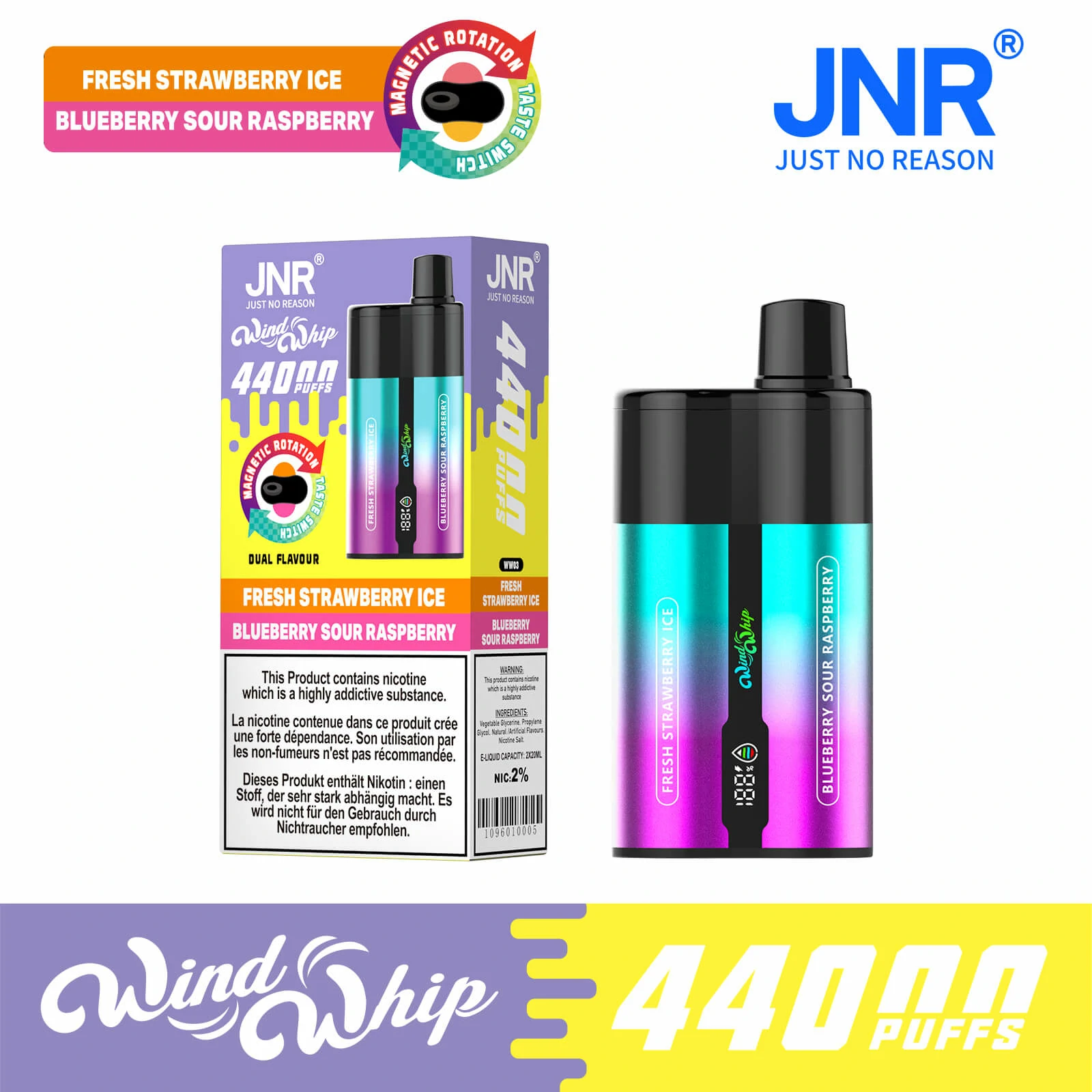 JNR Wind Whip 44000 44K Boccate Svapo Monouso con Doppio Gusto - image 4