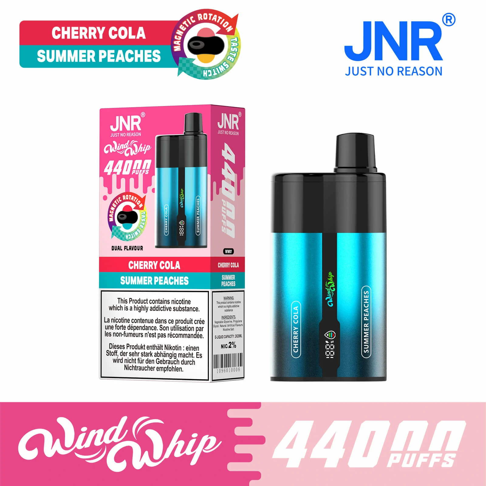 JNR Wind Whip 44000 44K Boccate Svapo Monouso con Doppio Gusto - image 6