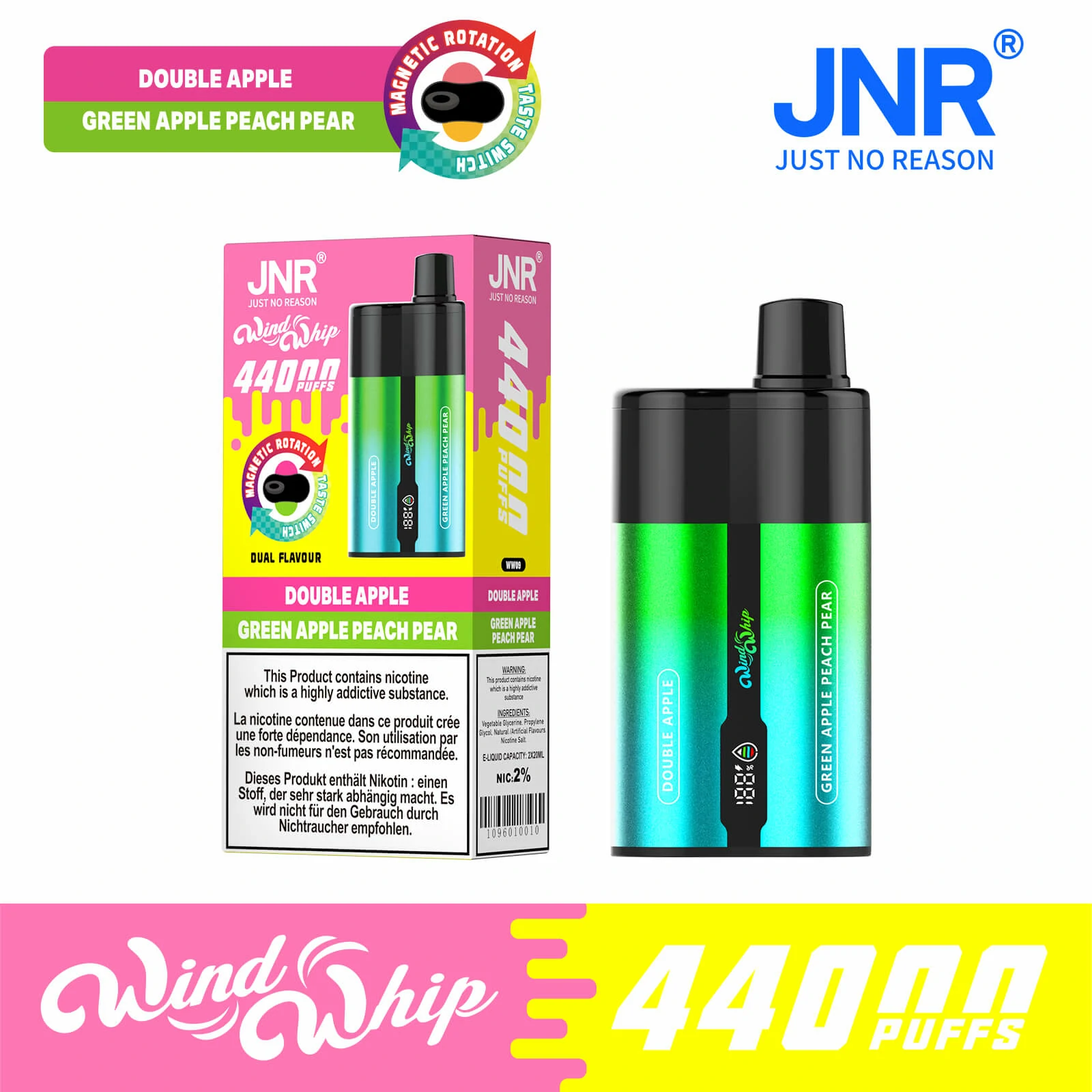 JNR Wind Whip 44000 44K Boccate Svapo Monouso con Doppio Gusto - image 10