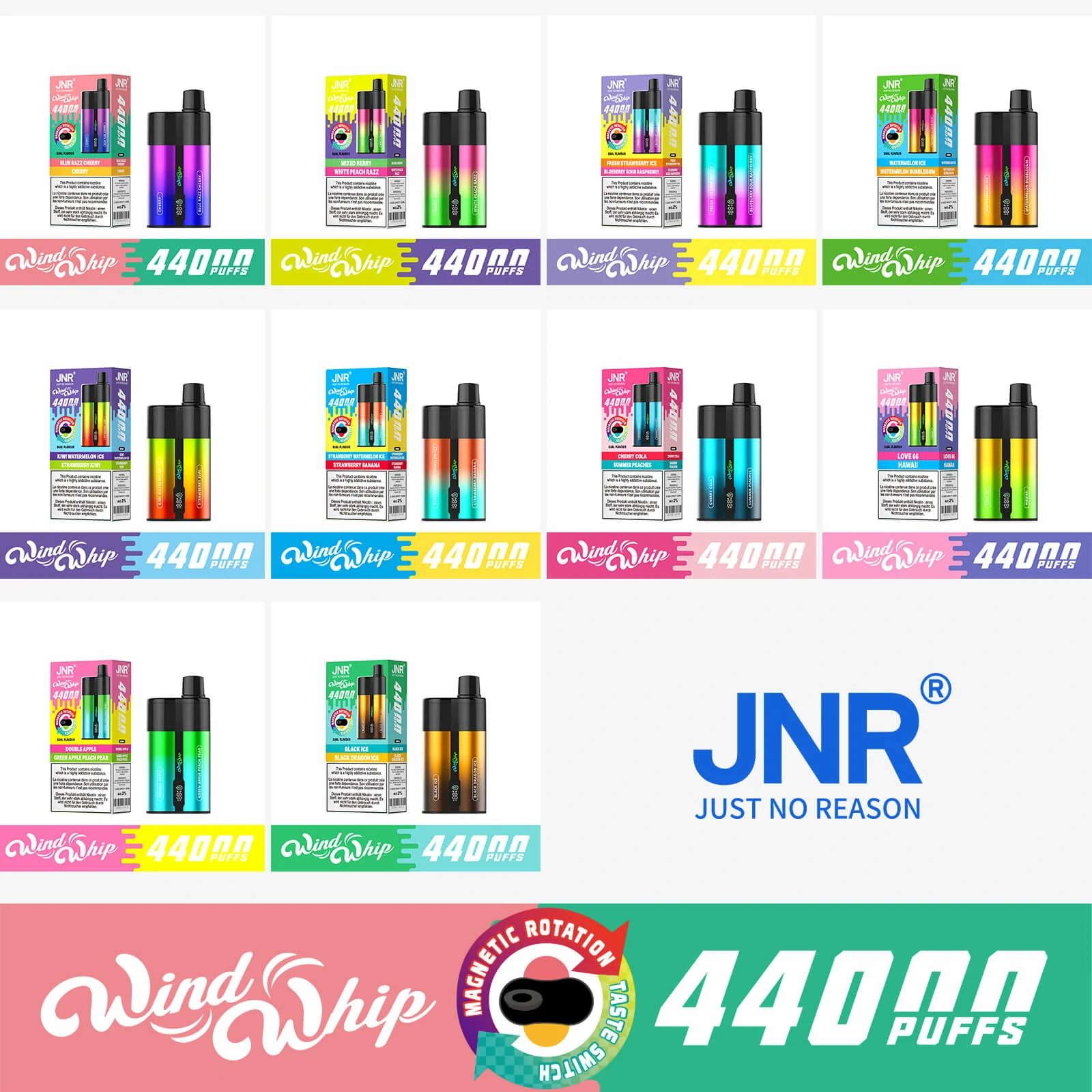 JNR Wind Whip 44000 44K Boccate Svapo Monouso con Doppio Gusto - image 12