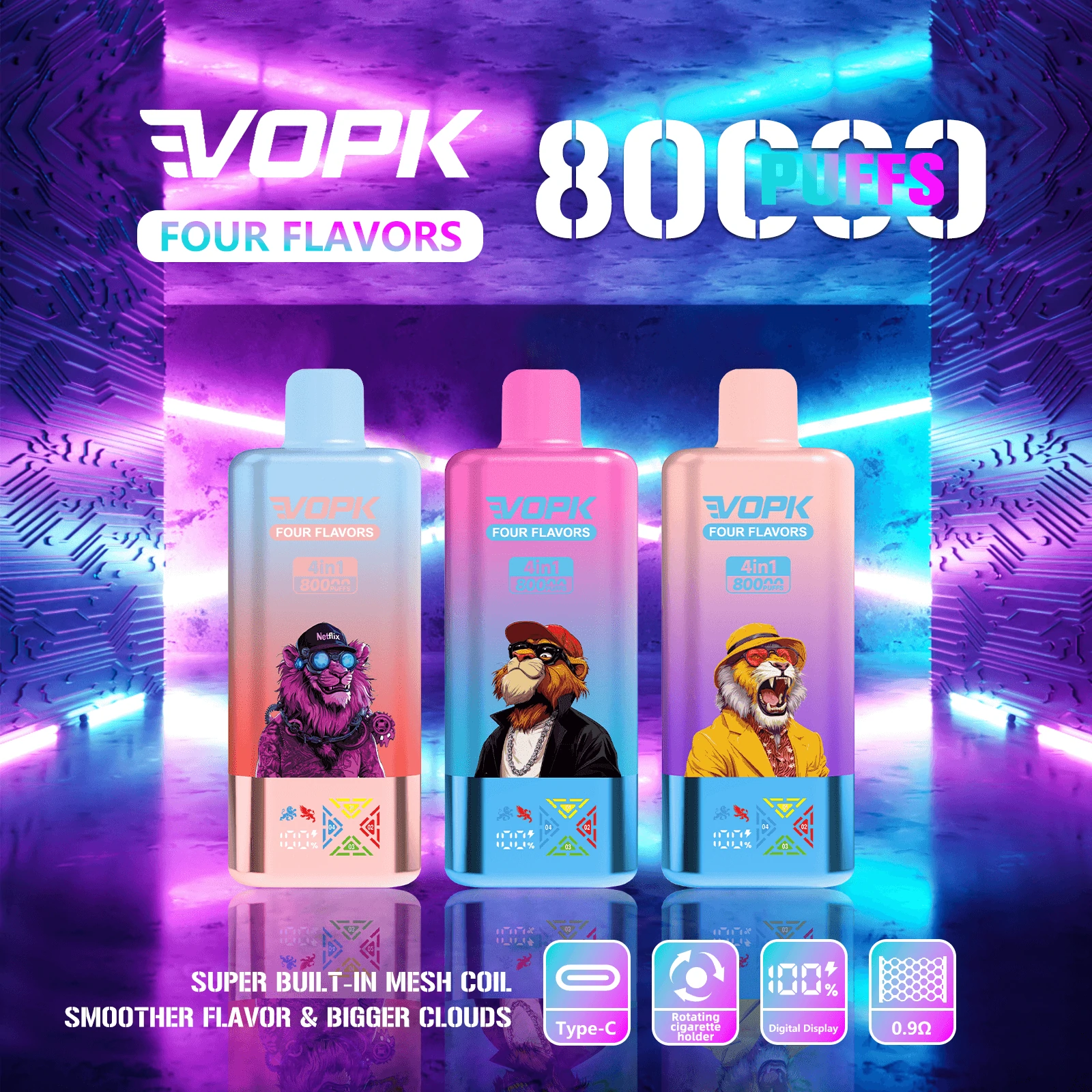 Vopk 4-in-1 80000 80K Boccate quattro gusti svapo monouso