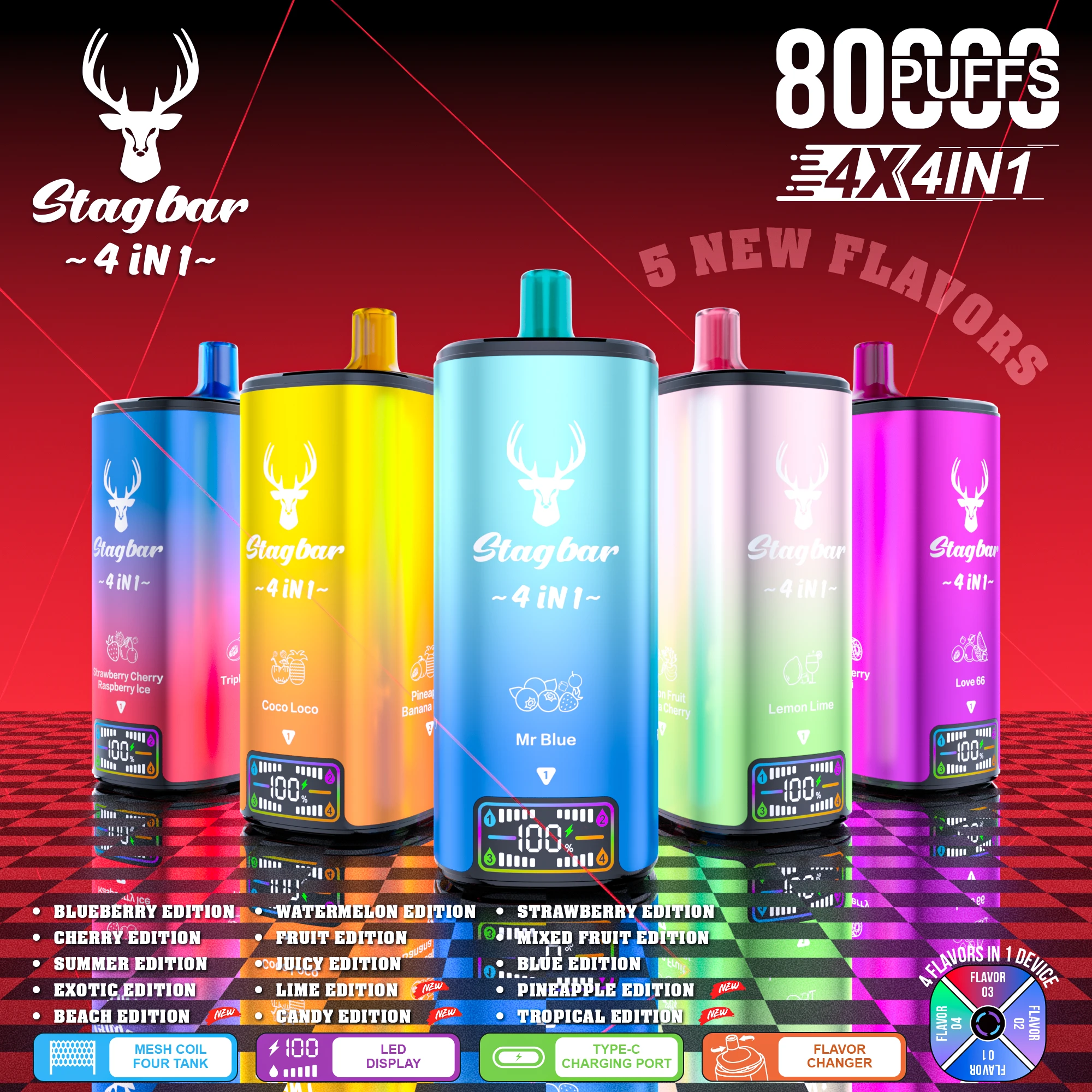 Stag Bar 4-in-1 80000 80K Boccate svapo monouso a 4 gusti