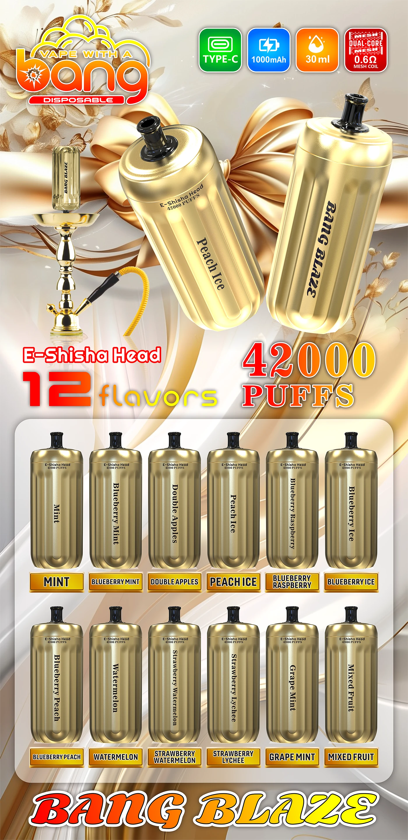 Bang Blaze Shisha 42000 42K Boccate Mesh Coil Svapo monouso - image 13