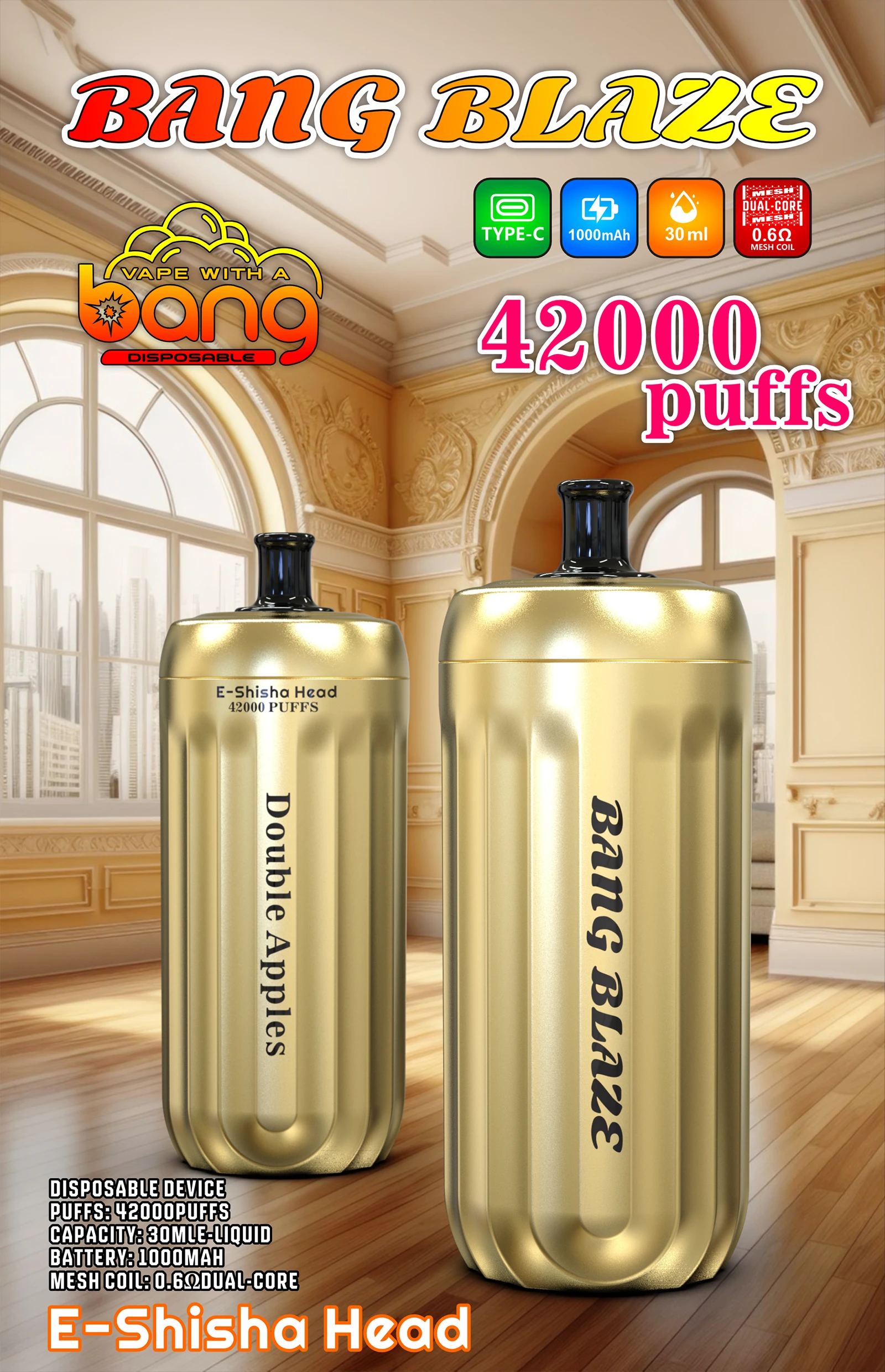 Bang Blaze Shisha 42000 42K Boccate Mesh Coil Svapo monouso